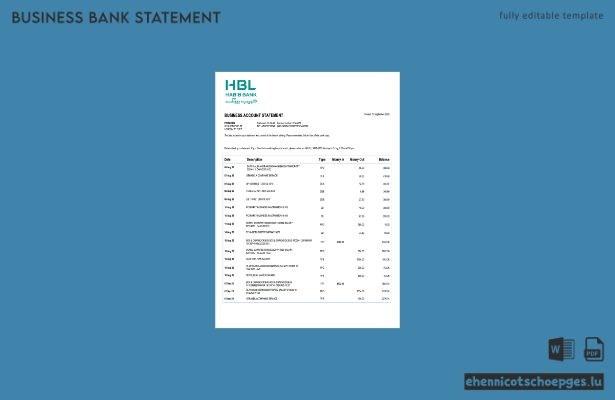 Pakistan Habib Geschäftskontoauszug (Word- und PDF-Beispiel)